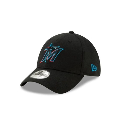 Black Miami Marlins Hat - New Era MLB 2019 Team Classic 39THIRTY Stretch Fit Caps USA8692150